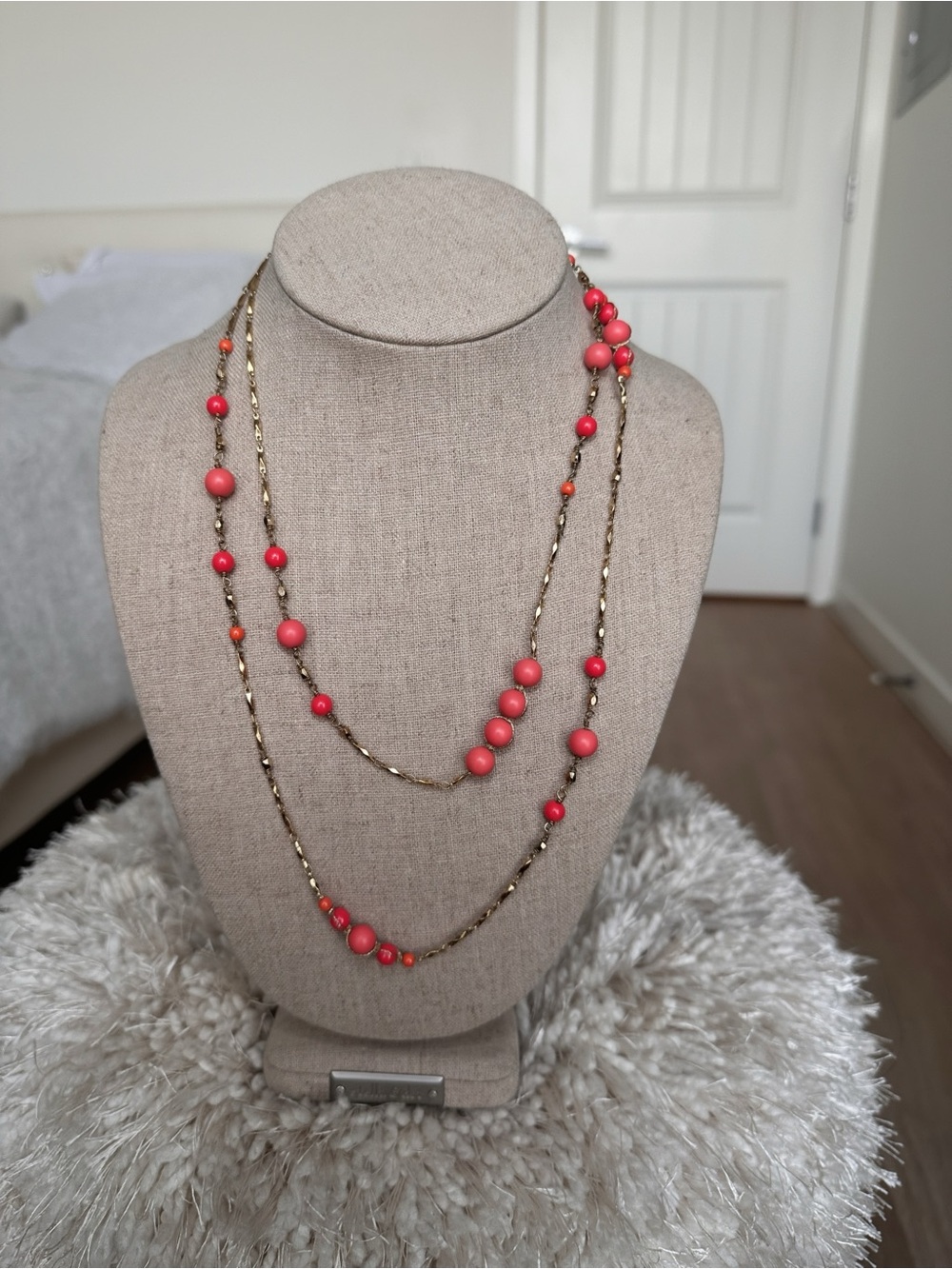 Stella & Dot Coral Beaded Long Station Necklace | Vintage Gold Multi-Way